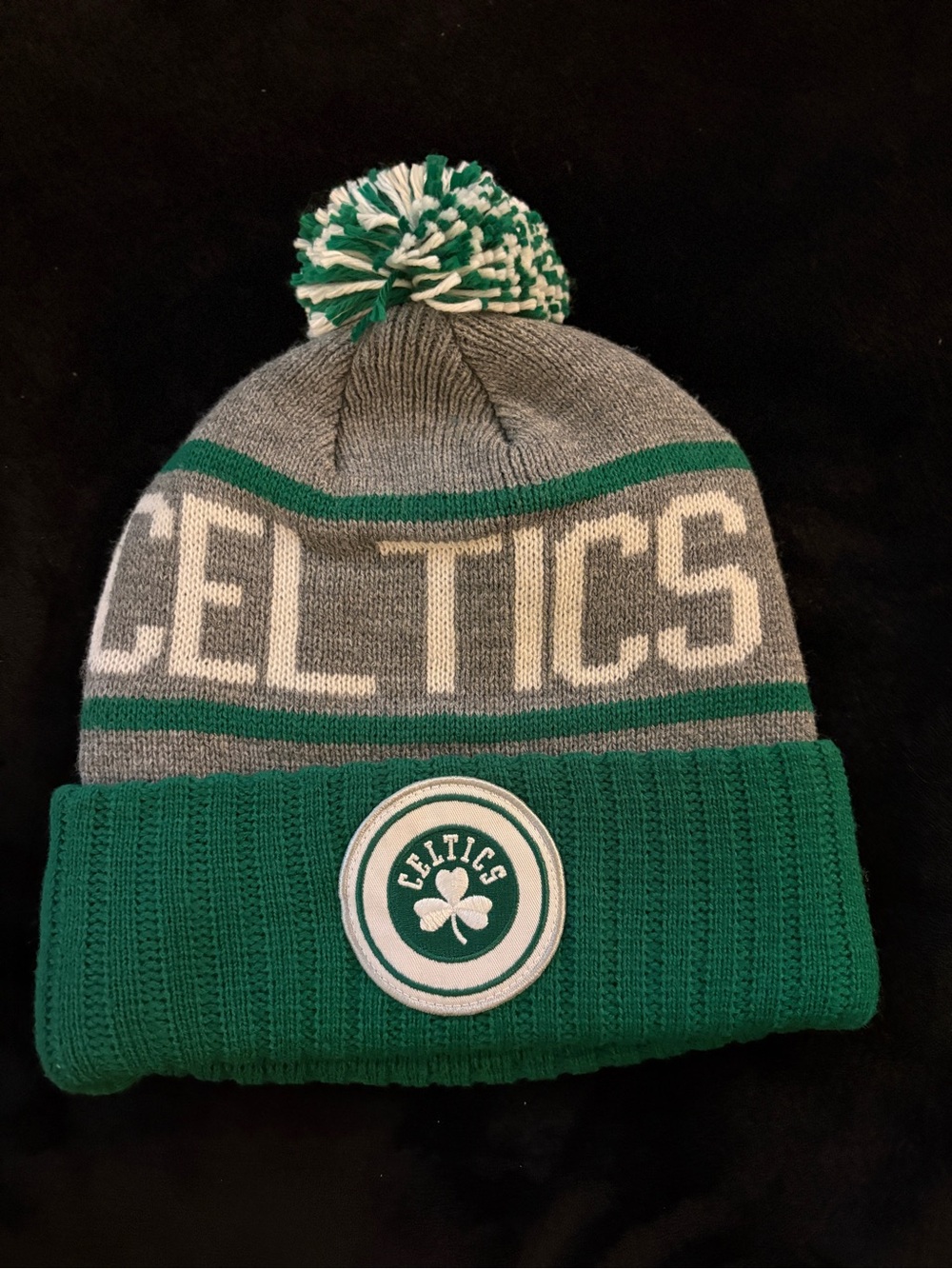 Mitchell & Ness Boston Celtics Knit Beanie Pom Hat Green/Gray/White NBA
